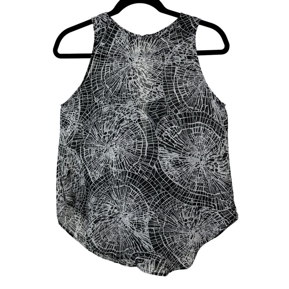 Ovi Black & White Wood Circle Design Keyhole Draped Back Sleeveless Blouse Small